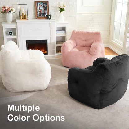 Hobestluk Bean Bag Chair for Adult Small Bean Bag Chairs with Arms Furry Beanbag Chair with Foam Filler Stuffed Bean Bag Sofa for Reading in Bedroom Living Room and Dorms (Black)