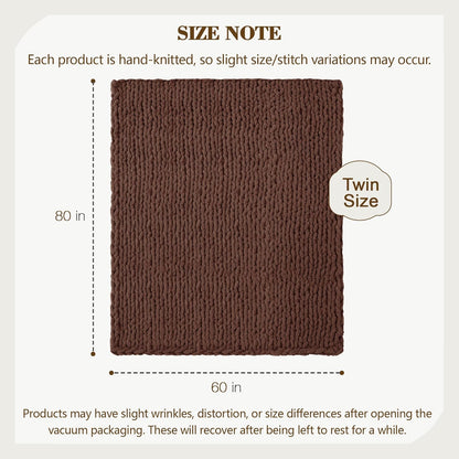 Carriediosa Chunky Knit Throw Blanket 60" X 80" Twin, 100% Hand Made Large Chenille Loop Yarn Soft Fluffy Throws for Couch Sofa Bed, Big Crochet Cozy Heavy Thick Cable Woven Blanket, Cocoa Brown