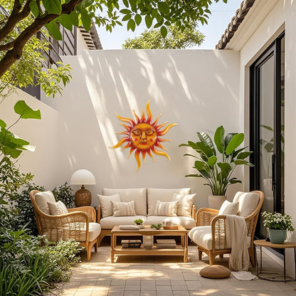VZVXCC Sun Metal Wall Art Outdoor Decor-Rustic Retro 3D Sun Face Metal Wall Sculpture Large Outdoor Wall Art Hanging Decoration Garden, Patio, Farmhouse Mothers Day Gifts