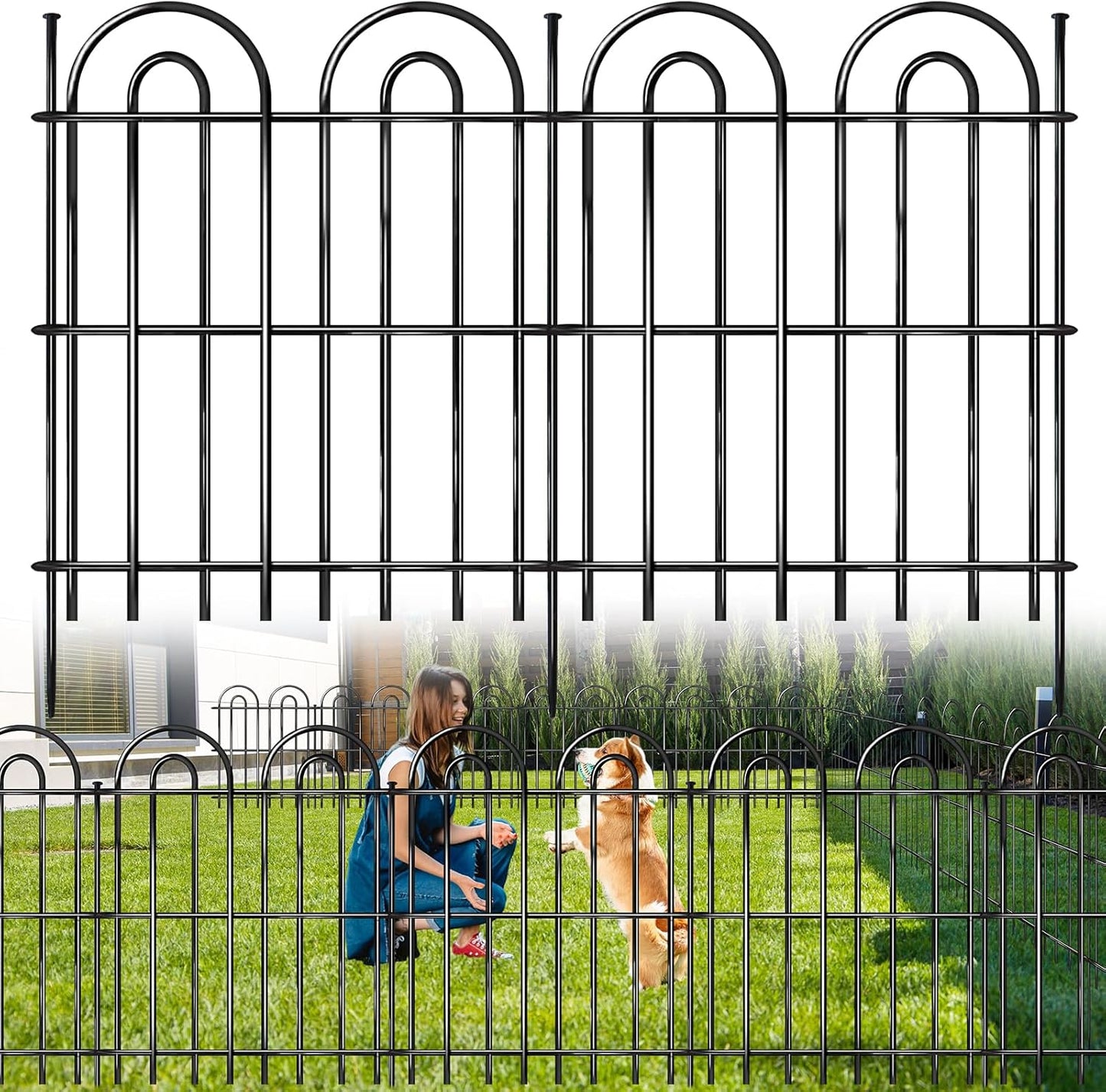 25 Panels Decorative Garden Fence, 32 in(H) X 50 ft(L) No Dig Dog Fence Outdoor for Yard, Rustproof Tall Metal Garden Fencing Animal Barrier with Ground Stakes, Temporary Fencing for Patio Outdoor