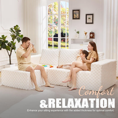 Hobestluk Modular Sectional Sofa Memory Foam Couch Oversized Sectional Sofa 3-Seater with Chaise Cloud Couch with Removable Cover L Shape Sofa for Living Room (Plush White, 3-Seater with Chaise)