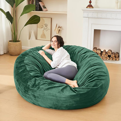 Bean Bag Chairs for Adults - Memory Foam Furniture BeanBag Chair - Kids/Teens Sofa with Soft Micro Fiber Cover - Round Fluffy Couch for Living Room Bedroom College Dorm - 4 ft, Green