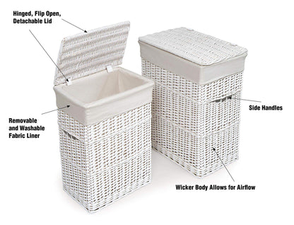 Badger Basket Wicker Nursery Laundry Hampers Set of 2 with Lids and Washable Liners – Large Durable