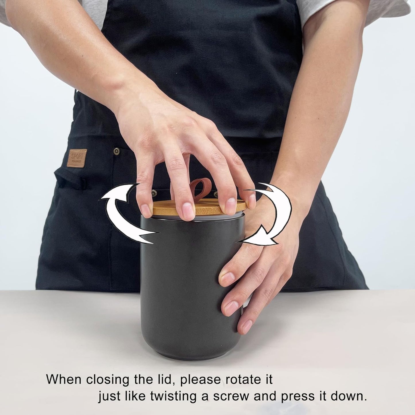 Black Ceramic Canister Set, 3pcs Ceramic Kitchen Canisters for Countertop with Airtight Wood Lids, Large Flour and Sugar Containers for Coffee, Tea, Spice