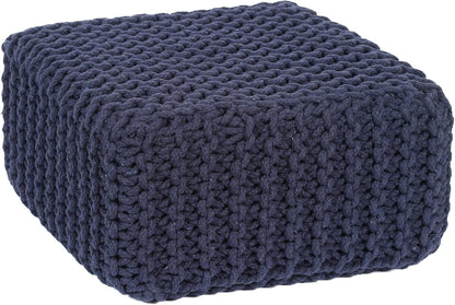 REDEARTH · Cube Low Pouf Foot Stool Ottoman - Hand Knitted Poof - Cord Boho Pouffe - Home Décor - Stuffed Footrest for Living Room - Nursery - Bedroom - Patio (16" x 16" x 8") - Navy Blue
