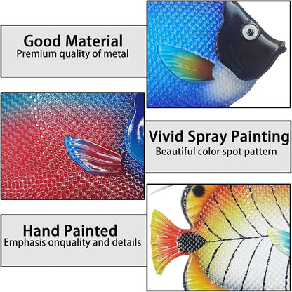 John's Studio Metal Fish Sea Wall Decor Outdoor Garden Hanging Art Sculptures Home Ocean Theme Decorations for Kitchen Bathroom and Pool - 3 PCS