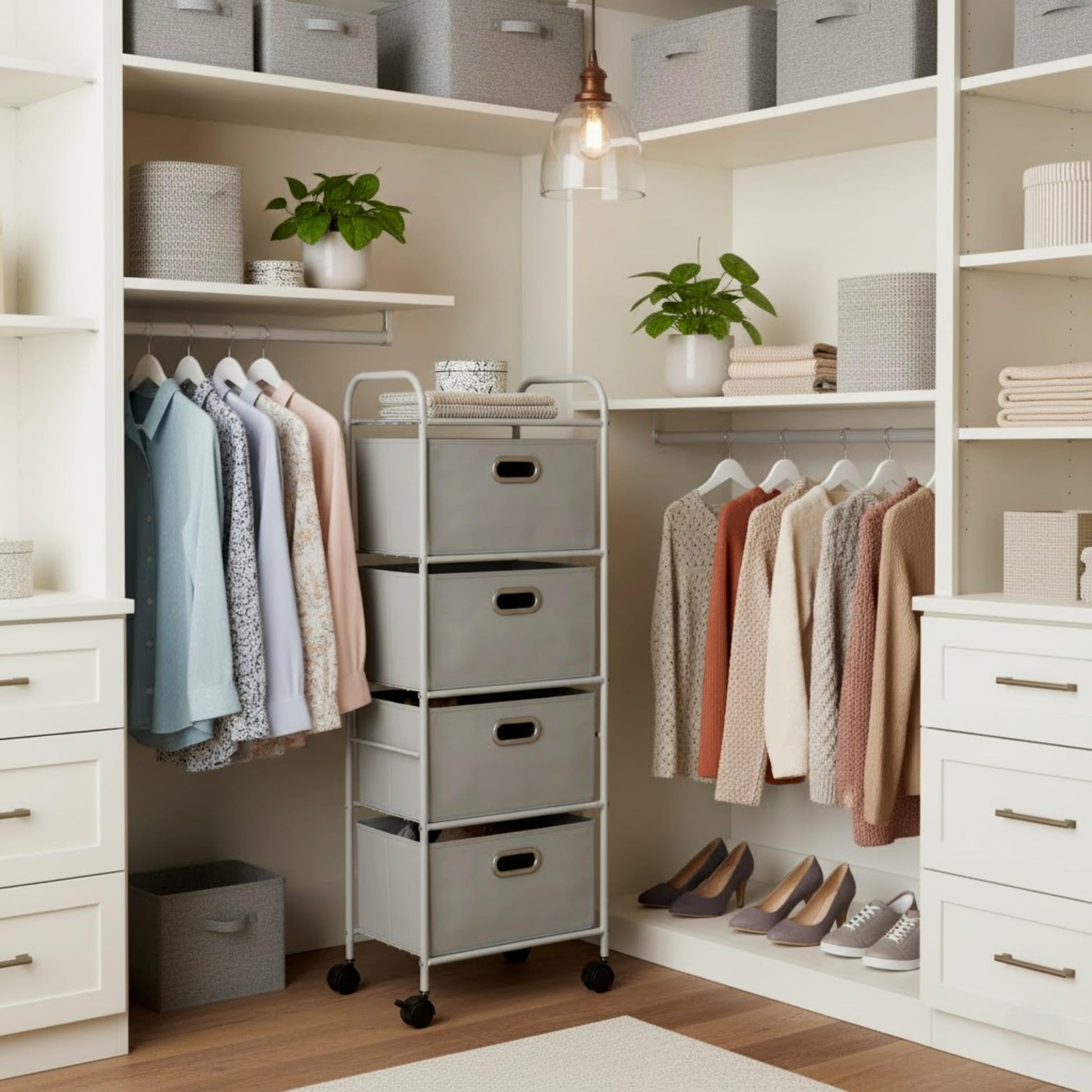 Lavish Home 4-Drawer Fabric Dresser, Gray/Silver, 16.5” x 12” x 45”