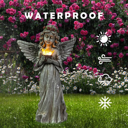 Angel Garden Statue Outdoor Decor, Angel Garden Figurine Hold Dove with Solar Lights Waterproof Resin Yard Art Decoration Lawn Ornament Sculpture for Outside Patio Yard Gift