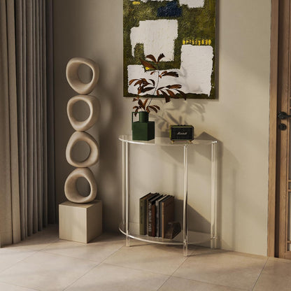 Acrylic Console Table, Half Moon, 29.5" Small Entryway Table, Clear Entry Table for Sofa, Foyer, Hallway, Living Room, Easy Assembly, 2 Tier, 11.8" D x 31.5" H