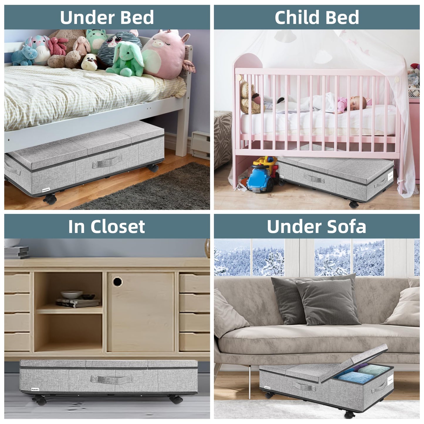 Supowin Under Bed Storage with Wheels, 2Pack Rolling Underbed Storage