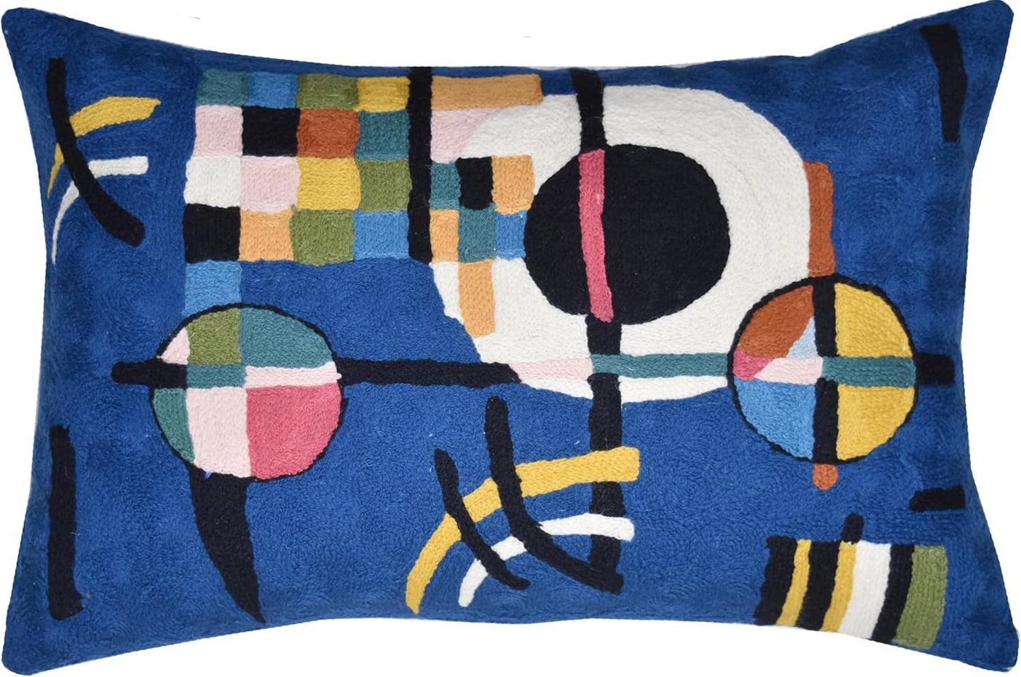 Lumbar Kandinsky Blue Modern Pillow Cover - Counterweights Mid-Century Chair Cushions Blues Abstract Pillowcase Contemporary Sofa Pillowsham Handembroidered Wool Size 14x20