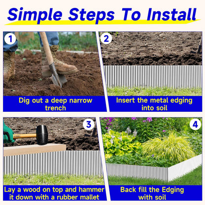 Corrugated Garden Edging,10"×20Ft Galvanized Steel Landscape Edging & Lawn Edging Border,Metal Garden Border for Flower Beds,Garden,Lawn,Raised Beds & Tree Surrounds(Silver)