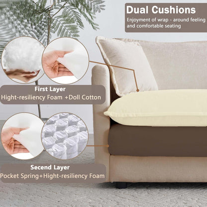 Sectional Sofa 2 Seater with Movable 1 Ottoman,Oversized Modular Couch Deep Seat (Light Coffee, 76.7 inch-L)