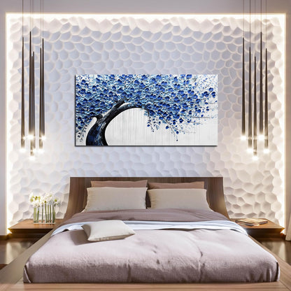 Large Wall Art for Living Room Bedroom Home Office Blue Tree of Life Wall Art Floral Picture Framed Wall Decor Modern Canvas Prints 24x48 In