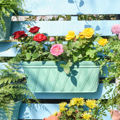 Sungmor 3 Pack Wall Hanging Planters, 16.5 Inch Railing Fence Hanging Flower Pots, Thickened Plastic Water Storage Plant Pot, Indoor Outdoor Garden Balcony Decor, Light Green Large Plant Basket