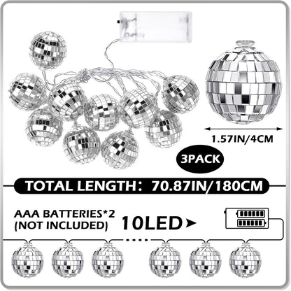 Zhanmai 30 LED Disco Ball String Lights Decor Lighted Mini Mirror Disco Balls Ornaments for 70s 80s Party Supplies Club(1.57 Inch Ball,Silver)