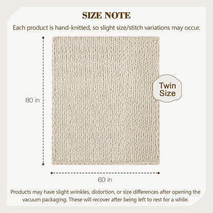 Carriediosa Chunky Knit Throw Blanket 60" X 80" Twin, 100% Hand Made Large Chenille Loop Yarn Soft Fluffy Throws for Couch Sofa Bed, Big Crochet Cozy Heavy Thick Cable Woven Blanket, Light Beige