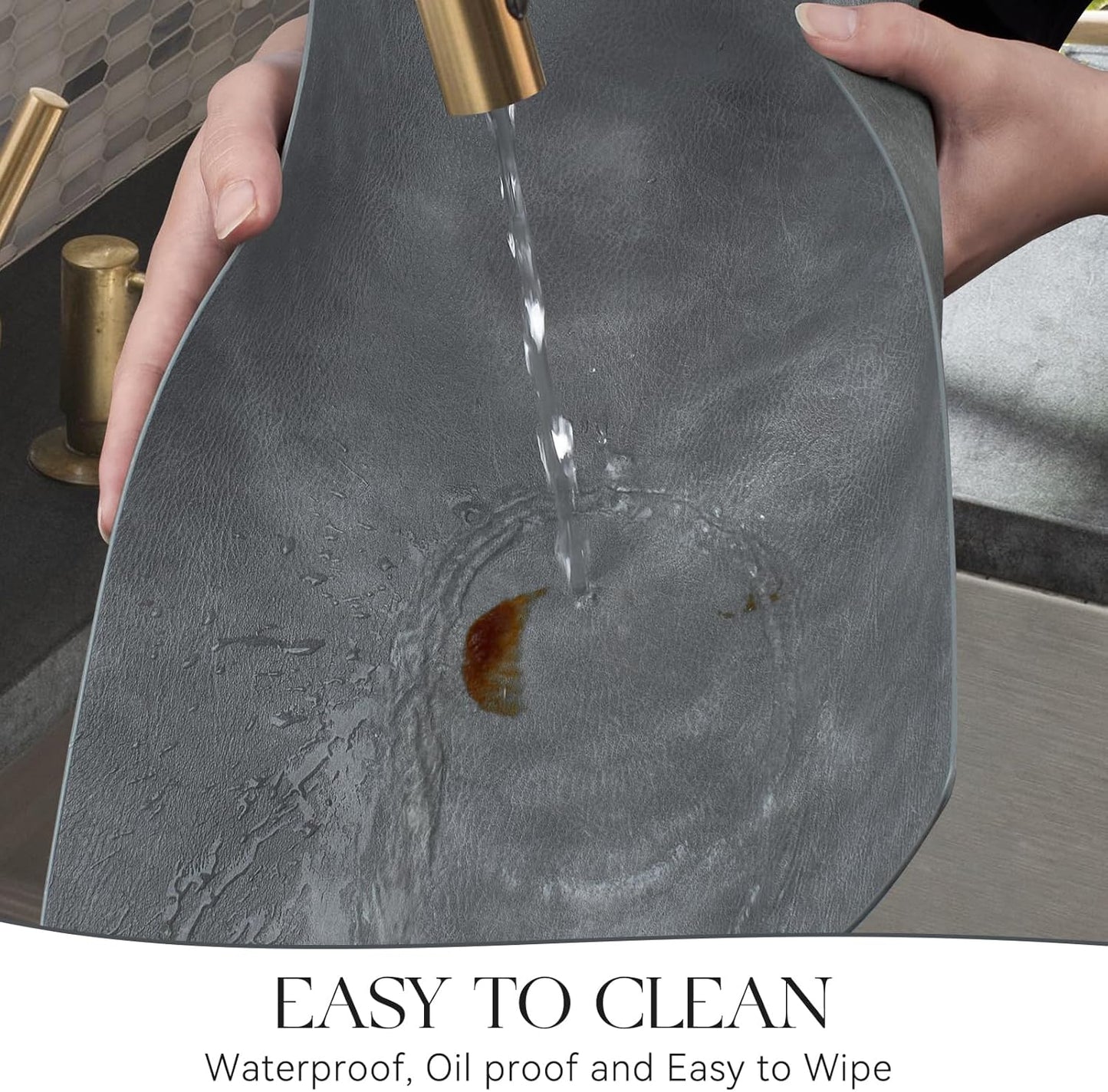 MOSAYT Vinyl Placemats Set of 6-12 X 17 Inch - Faux Leather 100% Waterproof Oil-Proof Wipeable PU Place Mats, Heat Resistant Reversible Table Mats for Kitchen, Dining, Outdoor (Grey)