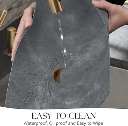 MOSAYT Vinyl Placemats Set of 6-12 X 17 Inch - Faux Leather 100% Waterproof Oil-Proof Wipeable PU Place Mats, Heat Resistant Reversible Table Mats for Kitchen, Dining, Outdoor (Grey)