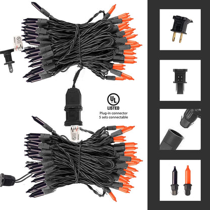 Dazzle Bright Purple and Orange Halloween Mini Lights, 20FT 100 Count Waterproof Incandescent Lights Plug in, Connectable Halloween Decorations for Indoor Outdoor Party Yard Decor