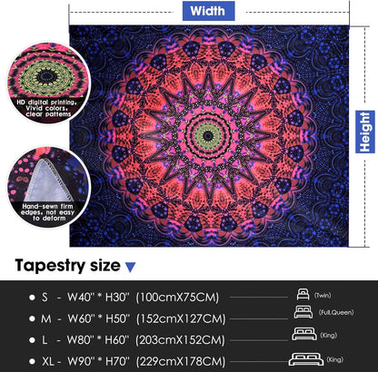 ADDWel Blacklight Mandala Boho Tapestry Glow In The Dark, Black Light Bohemian Hippie Poster Wall Hanging for Bedroom Aesthetic Wall and Room Decor (60" x 80", Mandala)