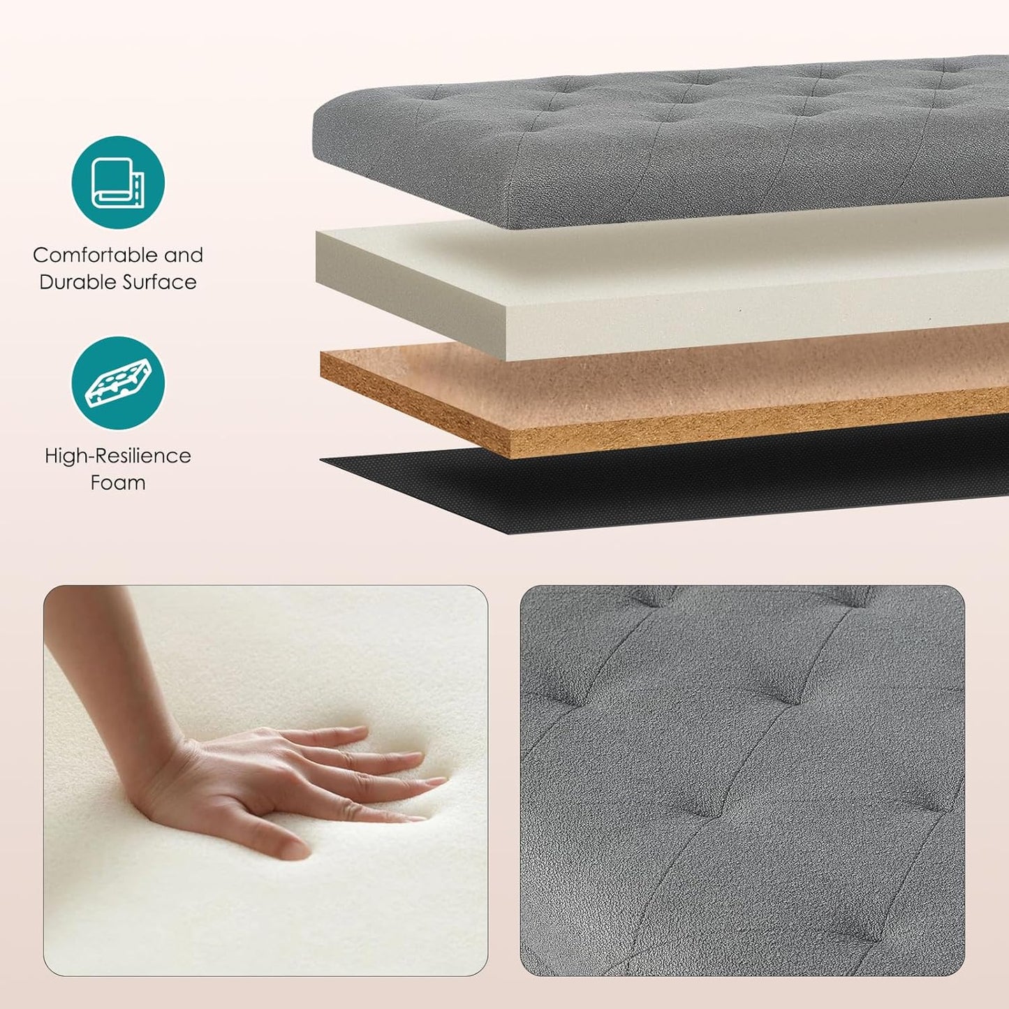 Storage Ottoman Bench 46 Inch Ottoman Bench with Storage Fabric Tufted Benches for End of Bed, Upholstered Ottomans Benches King Size with Hinged Lid for Living Room Bedroom Grey