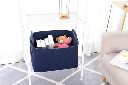 Storage Basket Felt Storage Bin Collapsible& Convenient Box Organizer with Carry Handles for Office Bedroom Closet Babies Nursery Toys Laundry (Navy Blue, 17.9inch（L）×12.2inch（W）×11.6inch（H）)