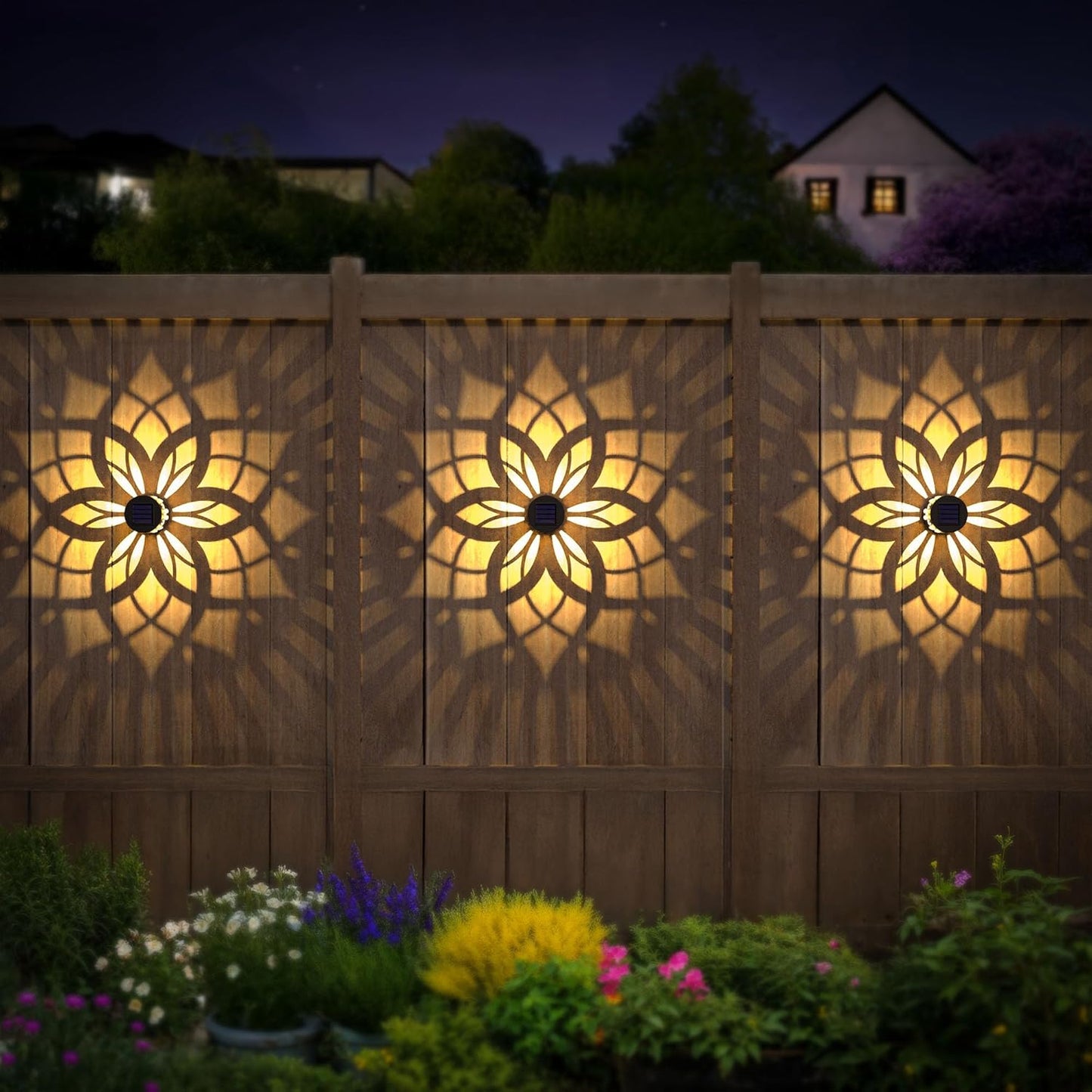 4 Pack Solar Fence Lights Metal Solar Powered Outdoor Wall Deck Step Lights Mandala Theme Waterproof Fence Light for Garden Post Patio Backyard Yard Decor, Gardening Gifts for Women Mom Grandma