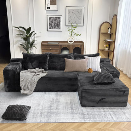 104" Modern Modular L-Shape Sofa Couch with Chaise Grey Faux Rabbit Fur Cloud Sectional Couch with Deep Seat Modular Sectional Sofa No Assembly Required Upholstered Couches for Living Room Bedroom