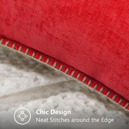 decorUhome Chenille Soft Throw Pillow Covers 18x18 Set of 2, Farmhouse Velvet Neutral Decorative Euro Pillow Covers with Stitched Edge for Couch Sofa Bed Home Decor, Red