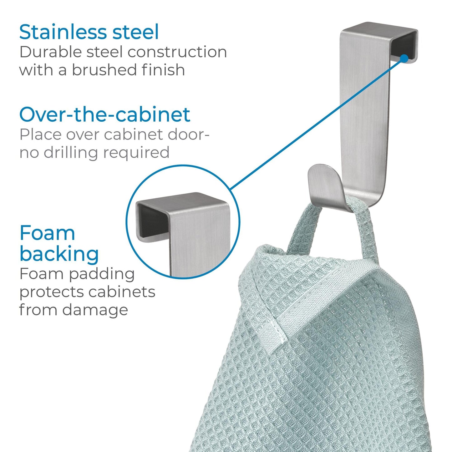 iDesign Forma Brushed Stainless Steel Over-The-Cabinet Storage Hook - 1" x 2.25" x 3"