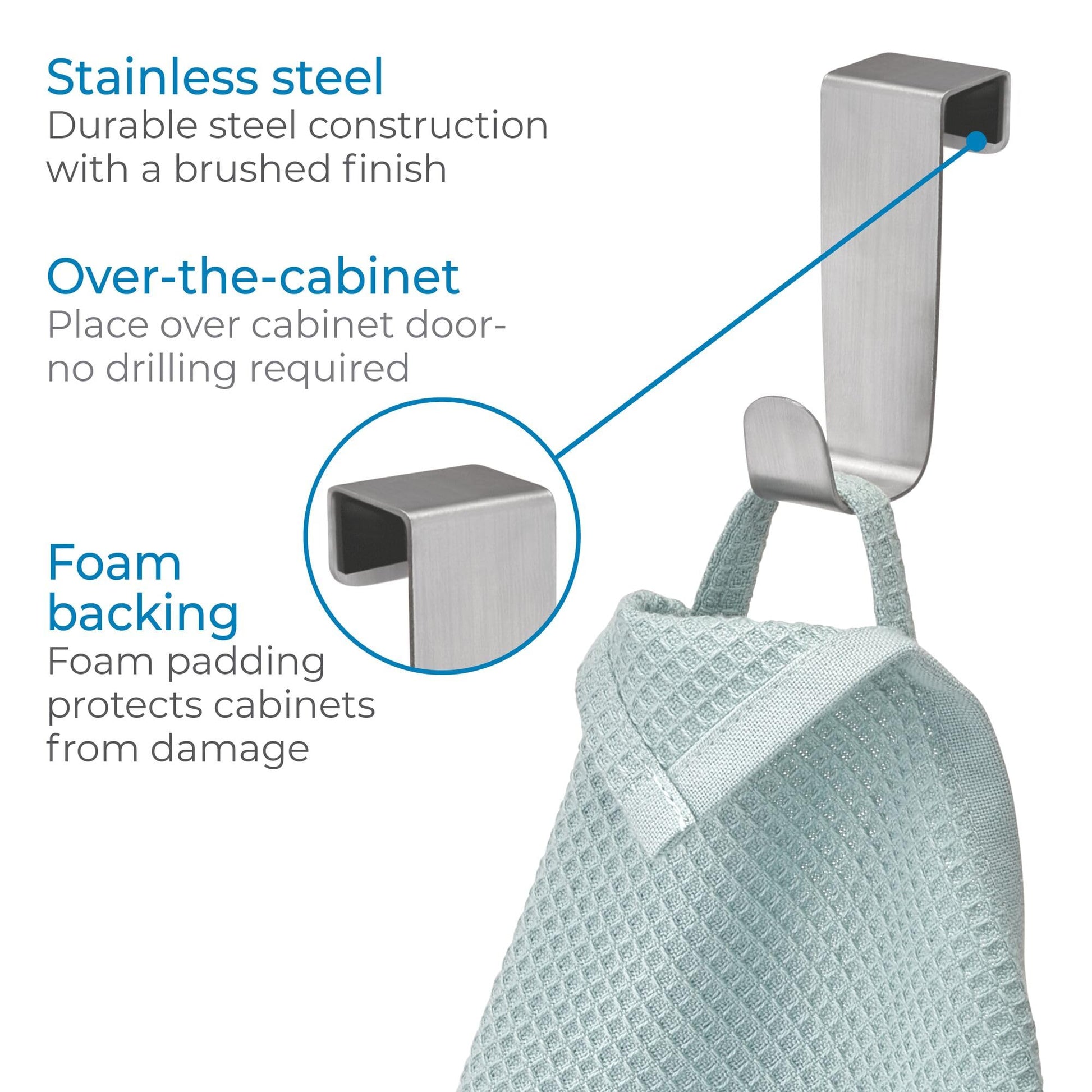 iDesign Forma Brushed Stainless Steel Over-The-Cabinet Storage Hook - 1" x 2.25" x 3"