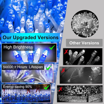 612 LED 60FT Christmas Lights with 136 Drops, 12 Modes Dimmable CoolWhite & Blue Outdoor Hanging Lights with Timer Memory, Waterproof Curtain Lights for Bedroom Yard Indoor Window Roof Fence Wedding