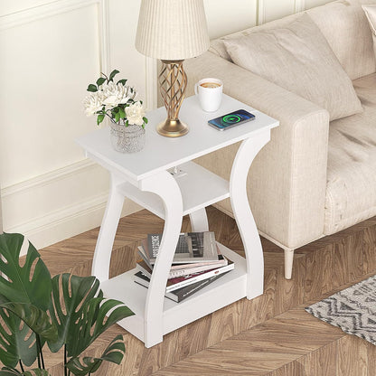 End Tables Living Room Set of 2,End White Table with Charging Station, Side Table, Nightstand for Bedroom, 3 Tier End Table with Storage Shelf for Living Room White