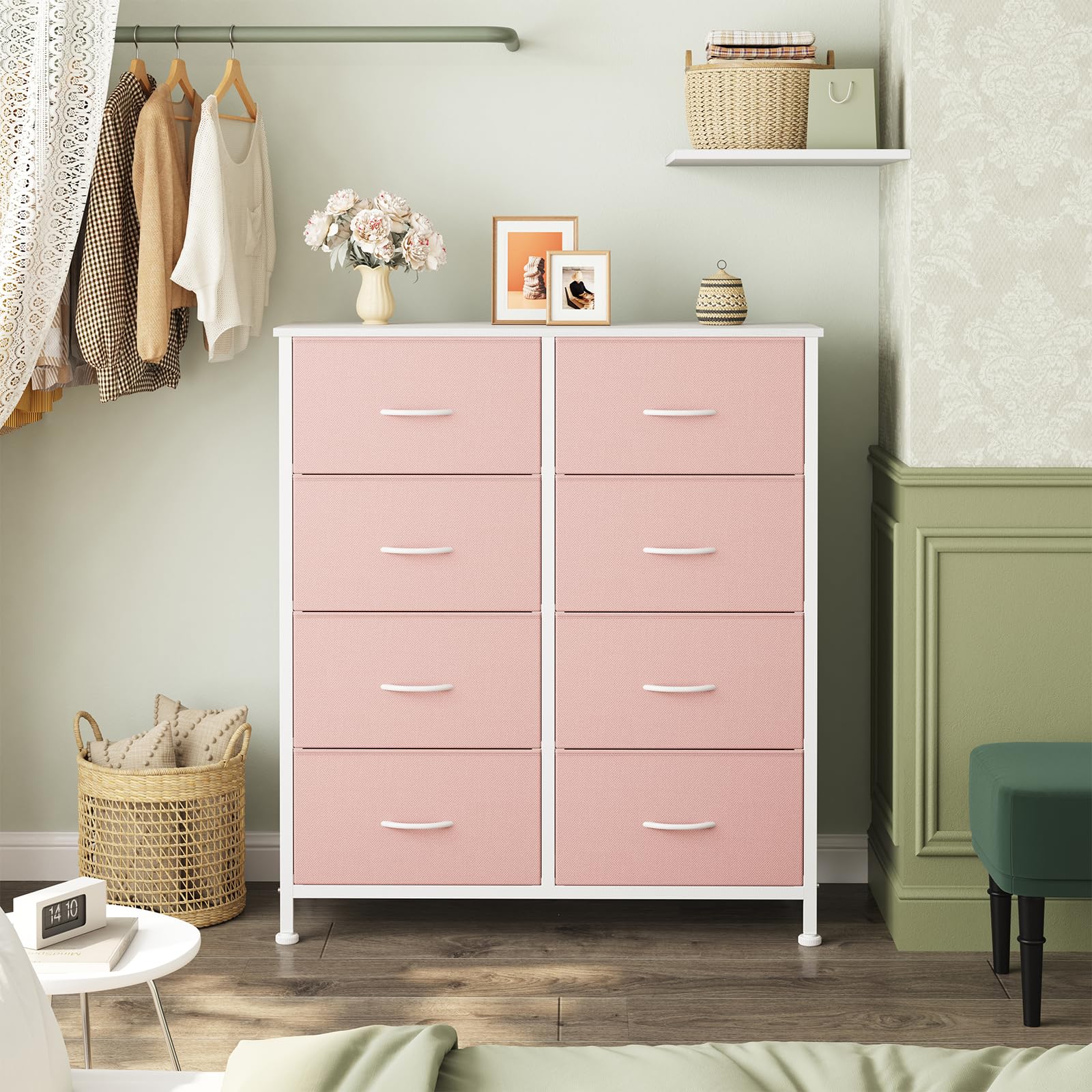 OLIXIS 8 Drawer Storage Dresser for Bedroom, Closet Organizers Units, Pink