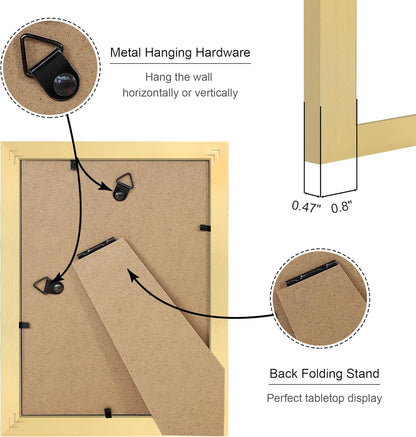 5x7 Picture Frame Set of 4, 5 x 7 Wood Photo Frames with Mat for 4x6, Wooden Frame with Real Glass Cover for Wall and Tabletop Display,Gold