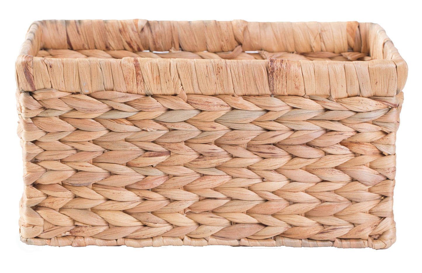 Natural Woven Water Hyacinth Rectangular Wicker Basket with Handles, Small Storage Bin Organizer