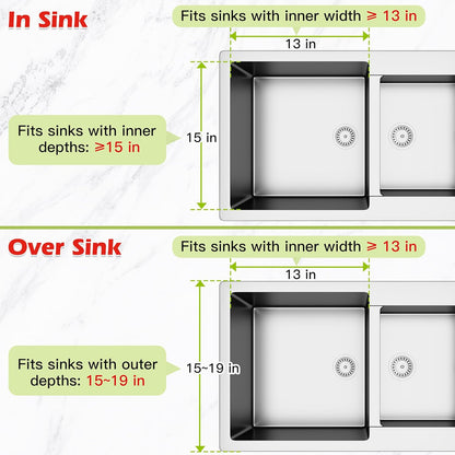 Dish Drying Rack in Sink, Expandable Stainless Steel Dish Drainer for Kitchen Sink, Dish Strainer Rack, Retractable Over Sink Dish Rack with Utensil Holder, 13.1''~16.6''D x 11.8''W, Silver