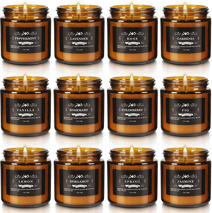 Scented Candle Set 12 Pack, Candle for Home Scented, Odor Eliminating, Stress Relief, Long Lasting Soy Wax Gift Set