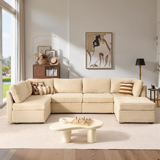 ovios Sectional Sofa Couch with U-Shape Chaise Sofa Bed, Comfy Modular Cloud Couches with Deep