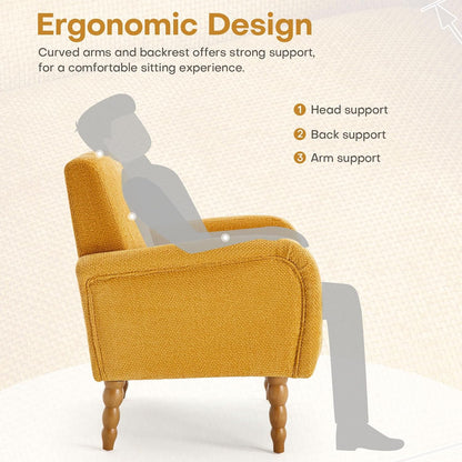 Chenille Fabric Accent Chairs Set of 2, Upholstered Armchair with Solid Wood Legs, Modern Living Room Accent Chair, Comfy Single Sofa Reading Club Chair for Bedroom Reception Lounge, Yellow