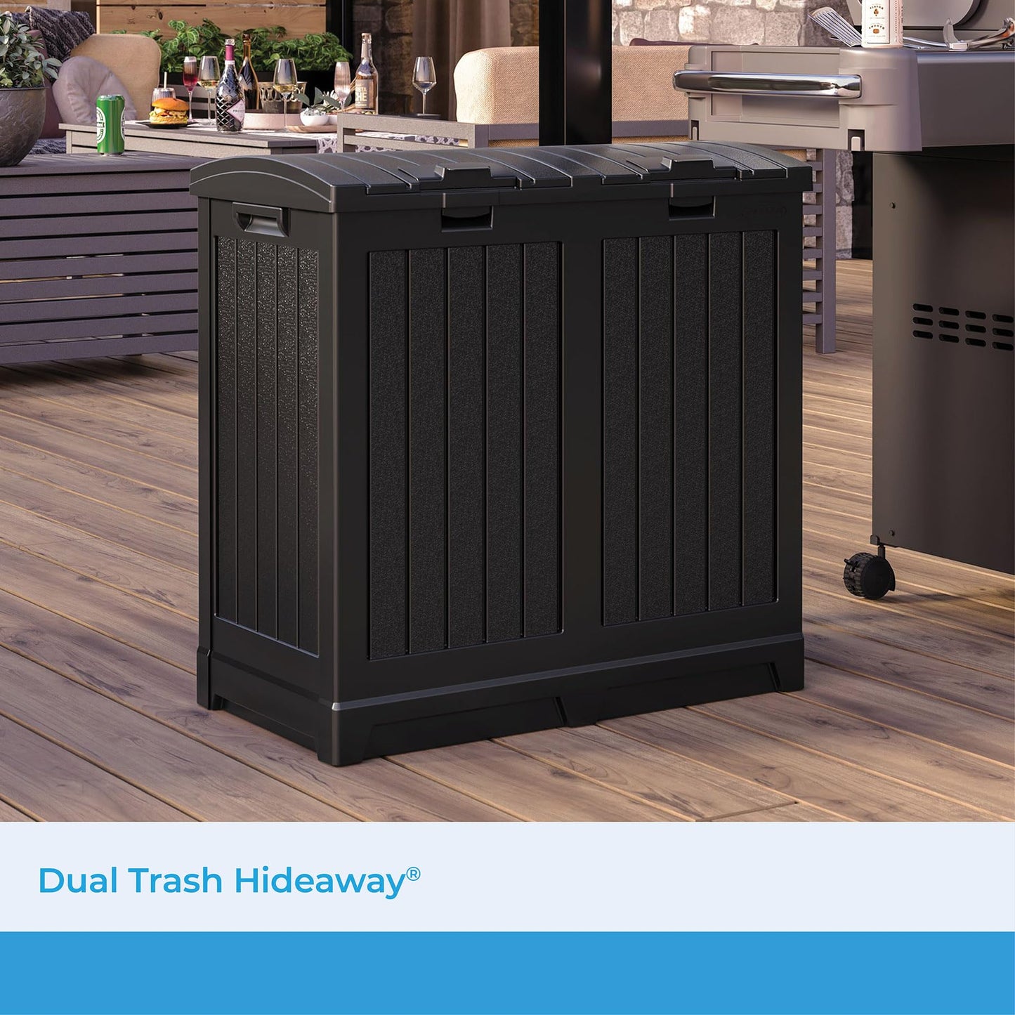 Suncast Dual 33 Gal Trash Hideaway Cabinet, Discrete Outdoor Storage