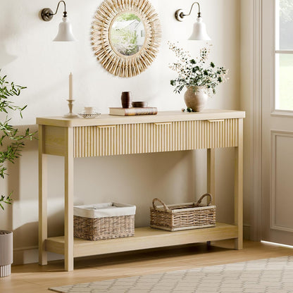Lulive 51" Fluted Console Table for Entryway, Entryway Table with 3 Wooden Drawers, Farmhouse Behind Sofa Table for Living Room, Hallway, Couch, Foyer