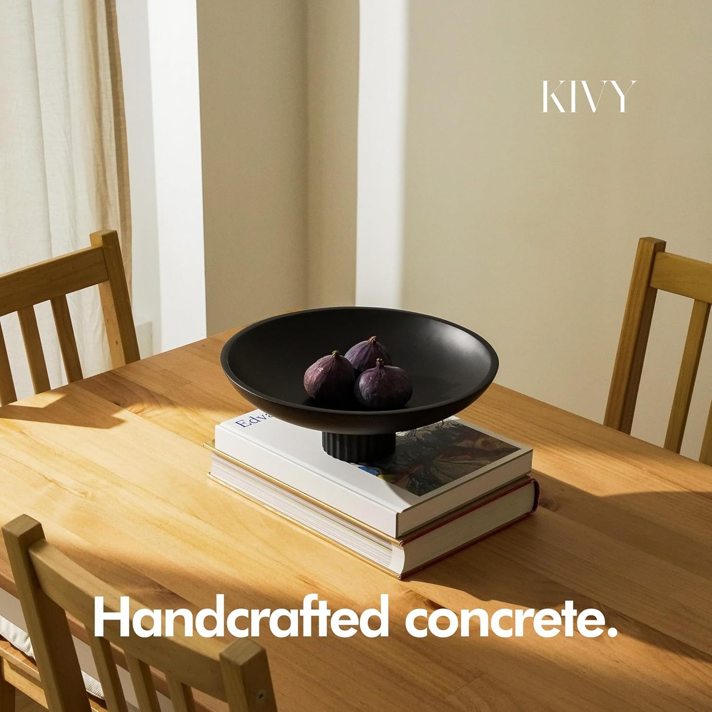 KIVY Concrete Fruit Bowl for Kitchen Counter - Large Decorative Bowl for Home Decor - Black Pedestal Bowl - Decorative Bowls for Home Decor - Black Kitchen Island Decor