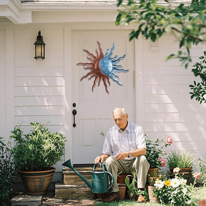 VZVXCC Metal Sun Outdoor Wall Art Decor-30 Inch Larger Size Sun Outdoor Wall Art Decor with Moon & Stars,Retro Decoration Hanging for Indoor Outdoor Garden Fence Living Room Bedroom