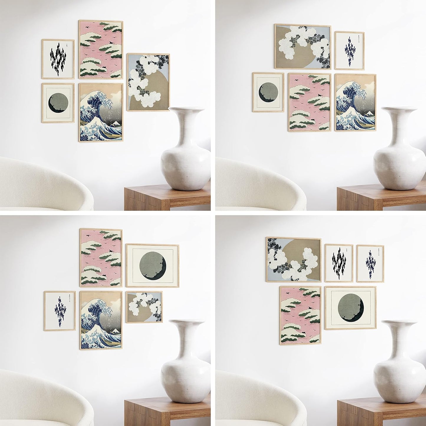 HAUS AND HUES Collage Frames For Wall - Set of 5 Photo Gallery Frames, Picture Frames Collage Wall Decor, Assorted Photo Frame Set, Stair Picture Frame Set Wood, (Two 8x10, Three 12x16 Beige)