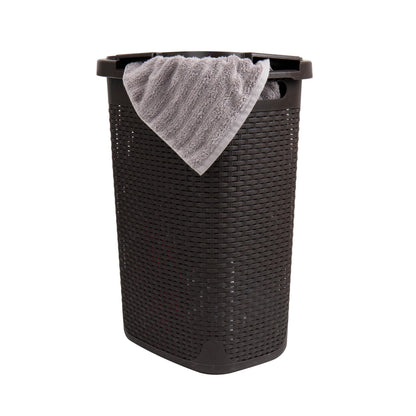 Mind Reader Slim Laundry Hamper with Lid, 60L Tall Clothes Basket, Narrow Tapered Design for