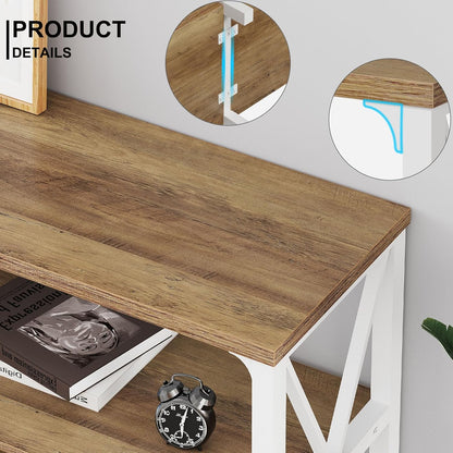 LVB Industrial Entryway Table, Farmhouse Rustic Console Table Behind Couch, Long Metal Sofa Table with Storage Shelf, Modern Hallway Table for Living Room Bedroom,White and Rustic Oak,63 inch