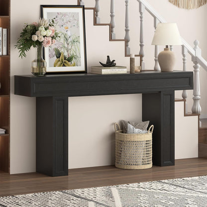 Rresyet 63 Inch Long Console Table, Sofa Table Behind Sofa, Wooden Entryway Table, Farmhouse Entryway Table for Entry, Hallway, Living Room (Black)