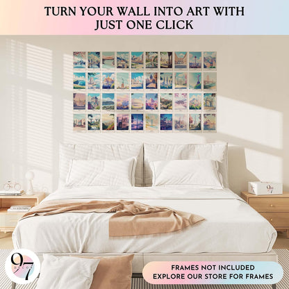 97 Decor Vintage Travel Posters Wall Art - Retro Travel Decor For Home, Travel Art Prints For Wall Decor, Around World Travel Collage Destination Pictures Famous City Artwork For Classroom (4x6)